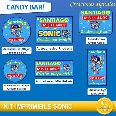 Sonic candy bar kit imprimible cumpleaños Stickers