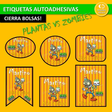 Etiquetas cierra bolsas souvenirs autoadhesivas Plantas vs Zombies
