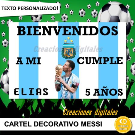 Cartel imprimible "Bienvenidos a mi cumple" Messi 2022 personalizado